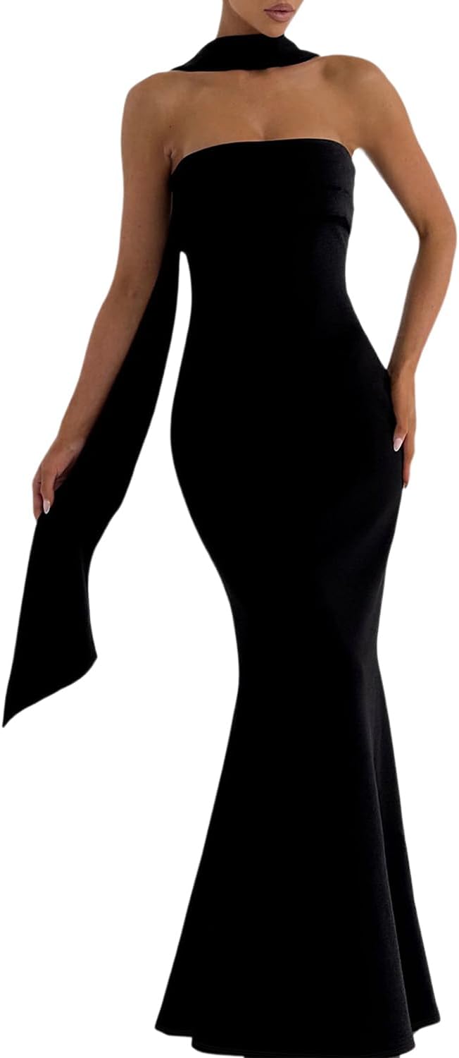 Nxtwill Women's Bodycon Formal Strapless Tube Maxi Dress with Scarf | 2026 Summer Dress,Mermaid,Elegant Evening Gown,Wedding Guest Cocktail, Prom, Cocktail & Night Out