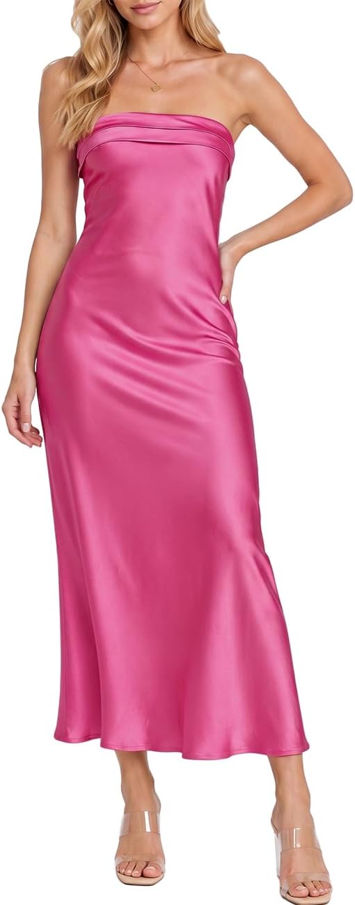 Realtix Summer Satin Strapless Backless Maxi Dress for Women Wedding Guest | Sexy,Silk,Low Back,Hollow Out,Open Back,Elegant,Tube,Cocktail Party,Semi Formal,Birthday,Date Night,vacation,Long Dress