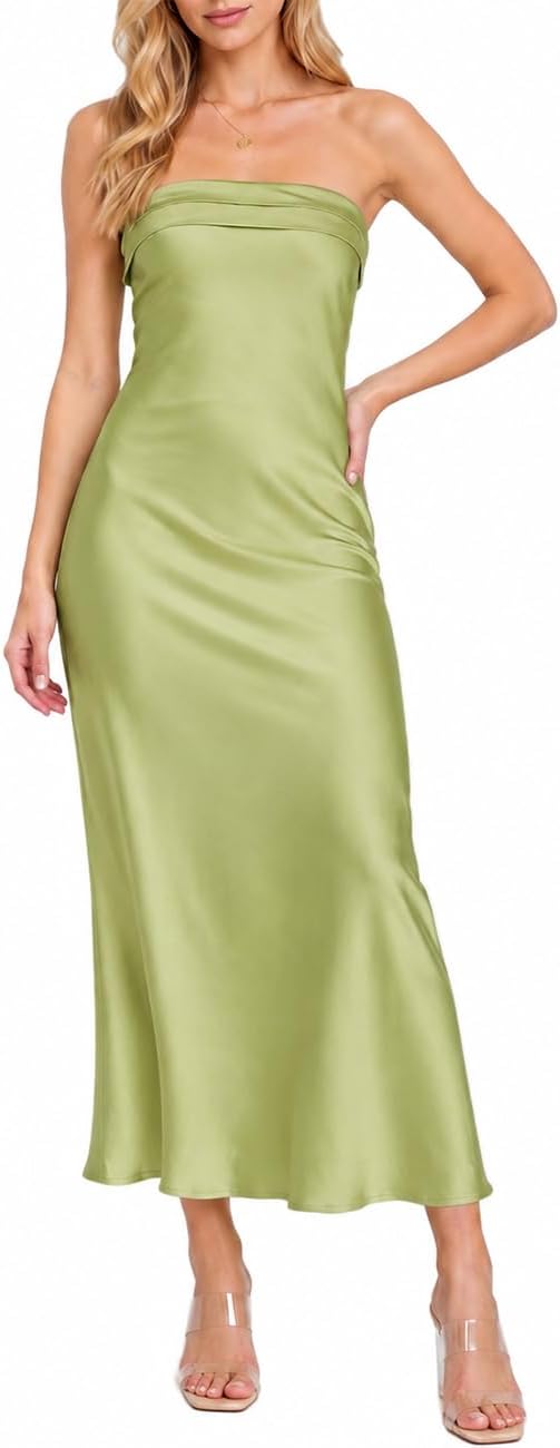 Realtix Summer Satin Strapless Backless Maxi Dress for Women Wedding Guest | Sexy,Silk,Low Back,Hollow Out,Open Back,Elegant,Tube,Cocktail Party,Semi Formal,Birthday,Date Night,vacation,Long Dress