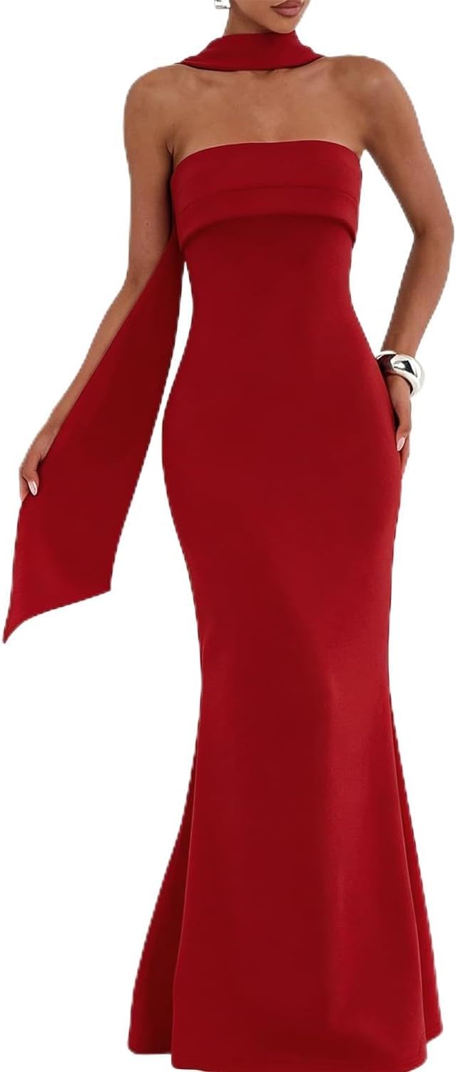 Strapless Bodycon Maxi Dress in Red