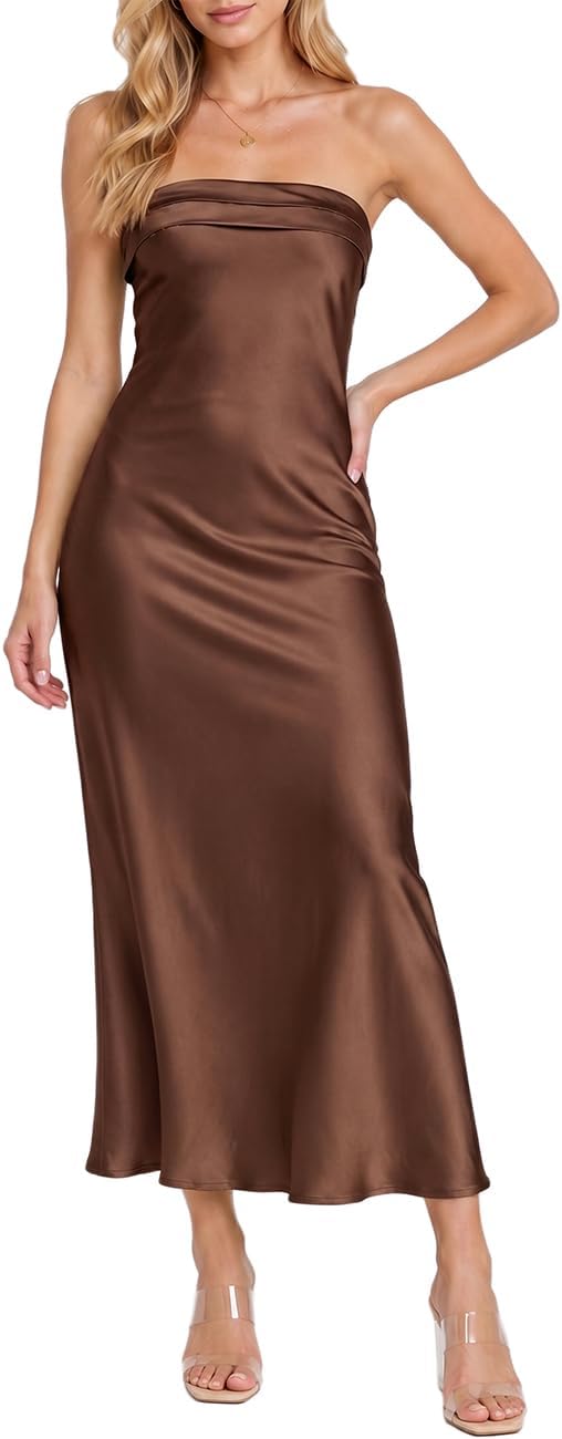 Realtix Summer Satin Strapless Backless Maxi Dress for Women Wedding Guest | Sexy,Silk,Low Back,Hollow Out,Open Back,Elegant,Tube,Cocktail Party,Semi Formal,Birthday,Date Night,vacation,Long Dress