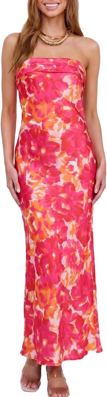 Realtix Summer Satin Strapless Backless Maxi Dress for Women Wedding Guest | Sexy,Silk,Low Back,Hollow Out,Open Back,Elegant,Tube,Cocktail Party,Semi Formal,Birthday,Date Night,vacation,Long Dress