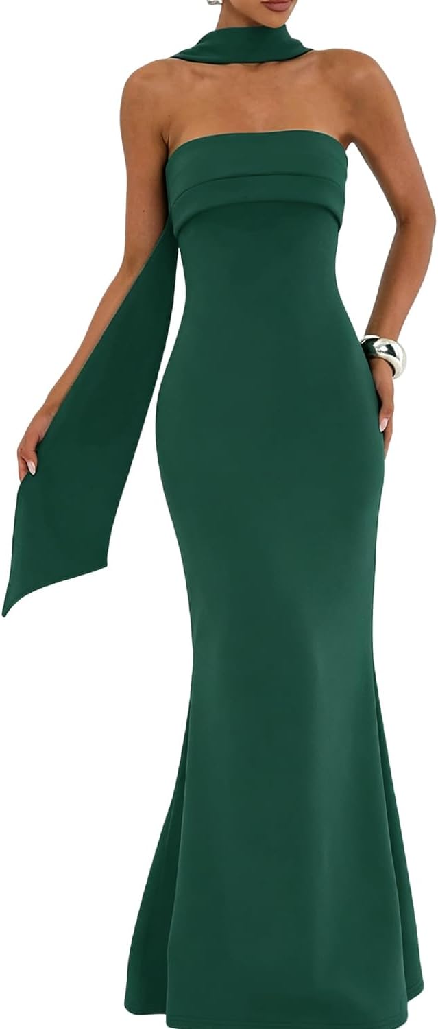 Strapless Bodycon Maxi Dress in Green