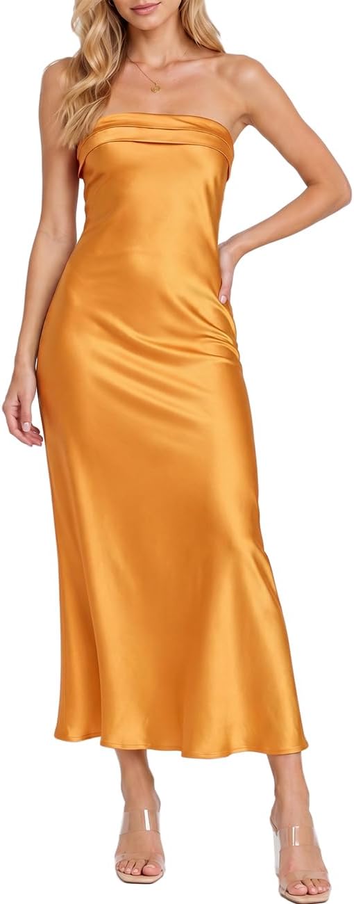 Realtix Summer Satin Strapless Backless Maxi Dress for Women Wedding Guest | Sexy,Silk,Low Back,Hollow Out,Open Back,Elegant,Tube,Cocktail Party,Semi Formal,Birthday,Date Night,vacation,Long Dress