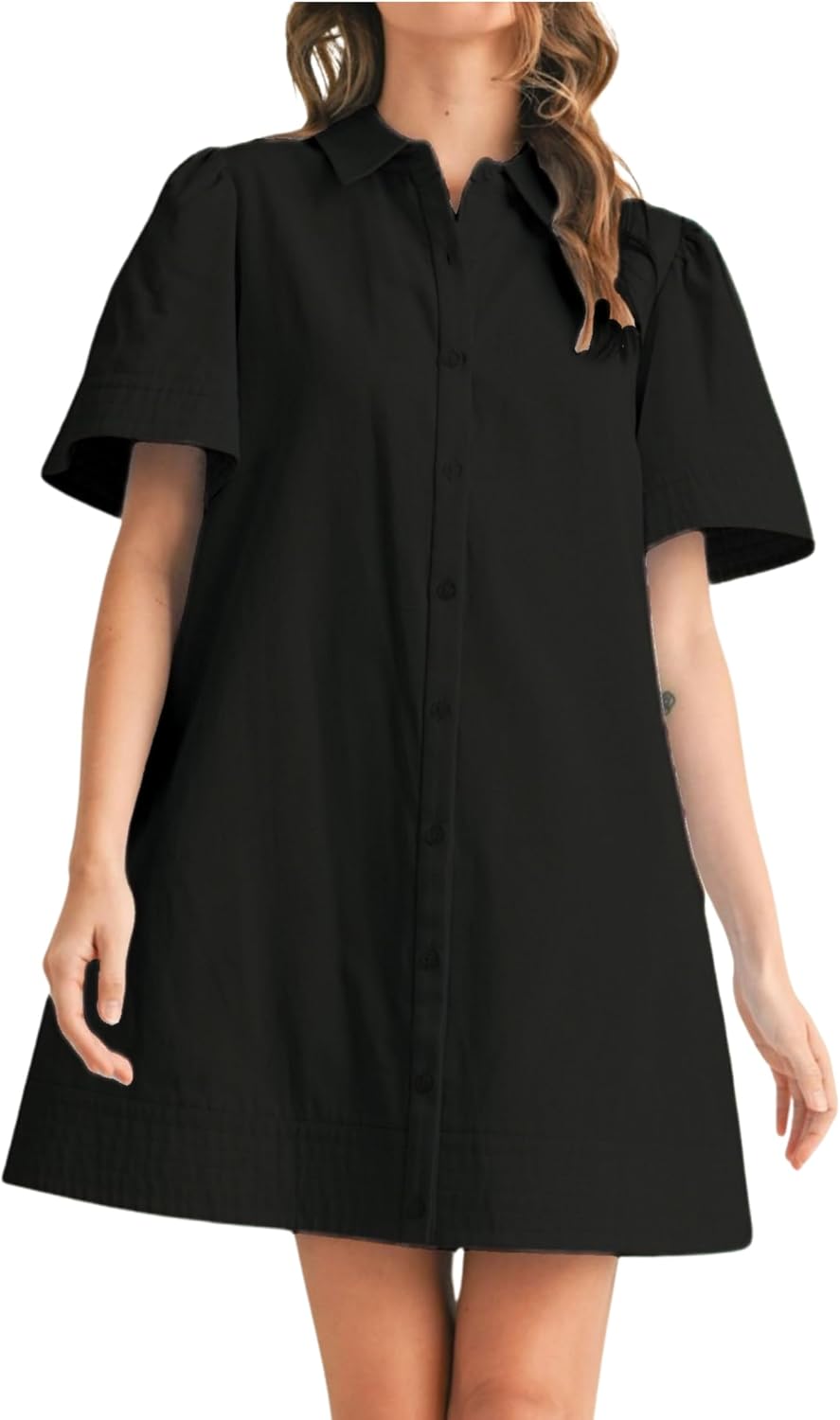 Meyhad Womens Short Sleeve Button Down Mini Shirt Dress Lapel Collar Short Dresses with Pocket