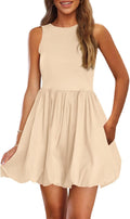 PRETTYGARDEN Womens Summer Bubble Sleeveless Mini Dress | Crewneck High Waist Short Dress, Casaul Tank Sundress with Bubble Hem, with Pockets, Vacation Cocktail Party Hoco Dresses
