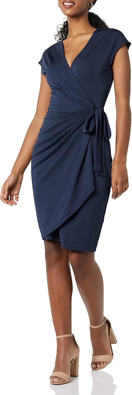 Amazon Essentials Women's Classic Cap Sleeve Wrap Dress with V Neck, Pleated Waist (Available in Plus Size)