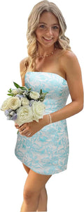 Flybridal Floral Mini Strapless Homecoming Cocktail Dress | Short Prom Graduation Birthday Party Dresses, Semi Formal Wedding Guest Outfit, Built in Bra, Lace-up and Zipper Closure