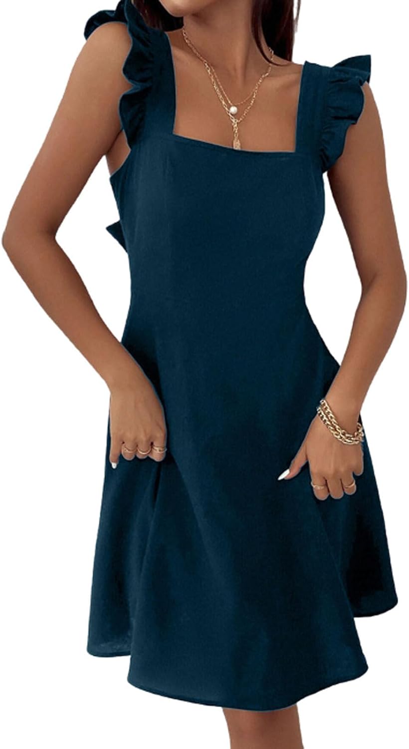 BNGD Women's Backless Bow Tie Spaghetti Strap Mini Dress Sexy Club Party Dresses