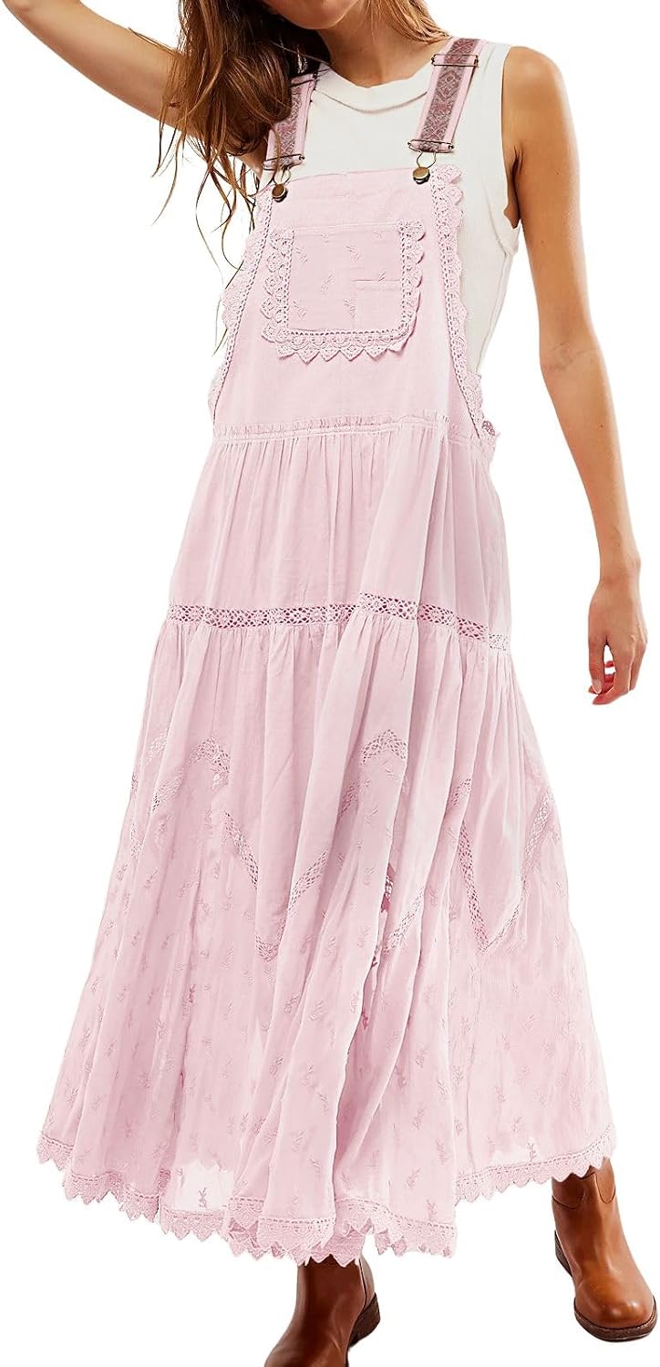 Lace Tiered Maxi Dress in Pink