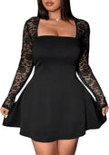 Floerns Women's Plus Size Lace Sheer Long Sleeve Square Neck Mini Dresses | A Line, Curvy, Flare, Birthday, Night Out, Party, Wedding Guest, Formal, Mini Dress