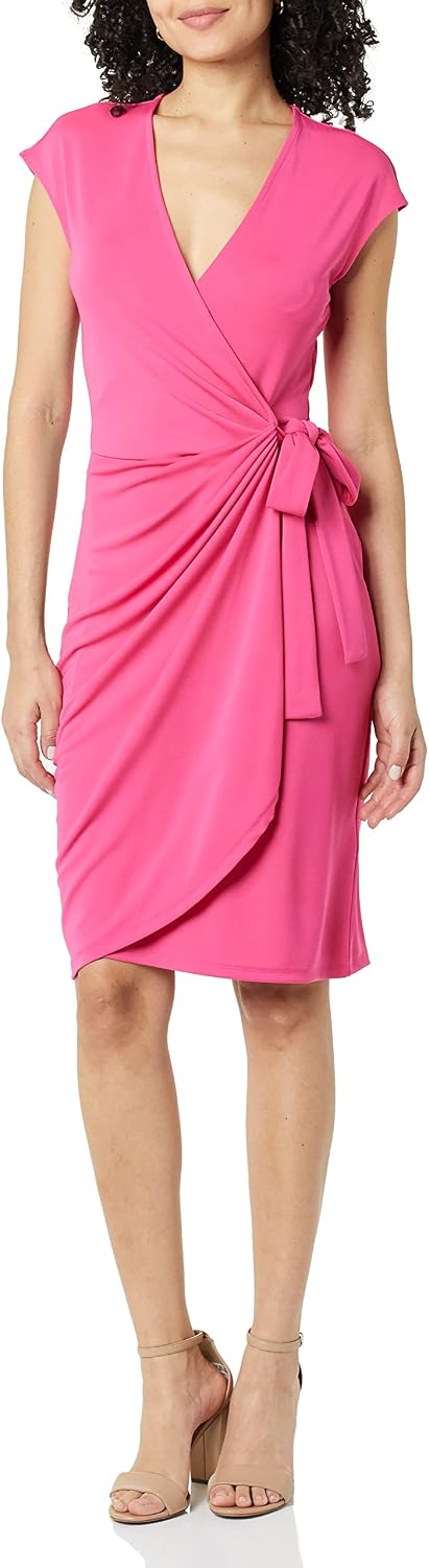 Amazon Essentials Women's Classic Cap Sleeve Wrap Dress with V Neck, Pleated Waist (Available in Plus Size)