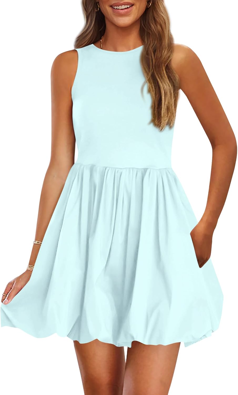 Crew-Neck Sleeveless Mini Dress in Blue