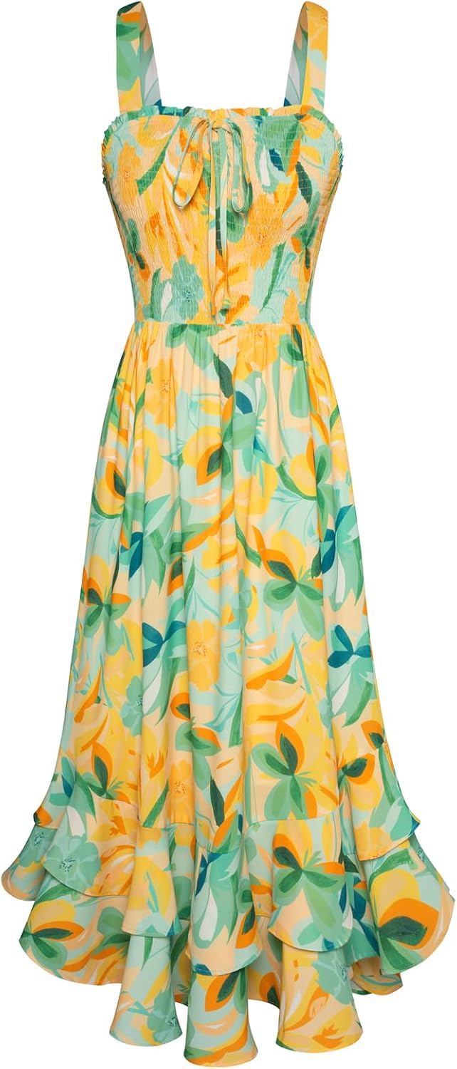GRACE KARIN Women's 2026 Summer Floral Boho Dresses | Square Neck Strapped Swing A Line Sundress, Long Maxi Beach Dress Outfits, Sleeveless Hawaiian Trendy Fashion Clothes