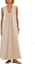 Ardrem Women Sleeveless Ruched Maxi Dress Scoop Neck Long Elegant Dresses Wide Shoulder Strap Blouse Dress with Side Pockets