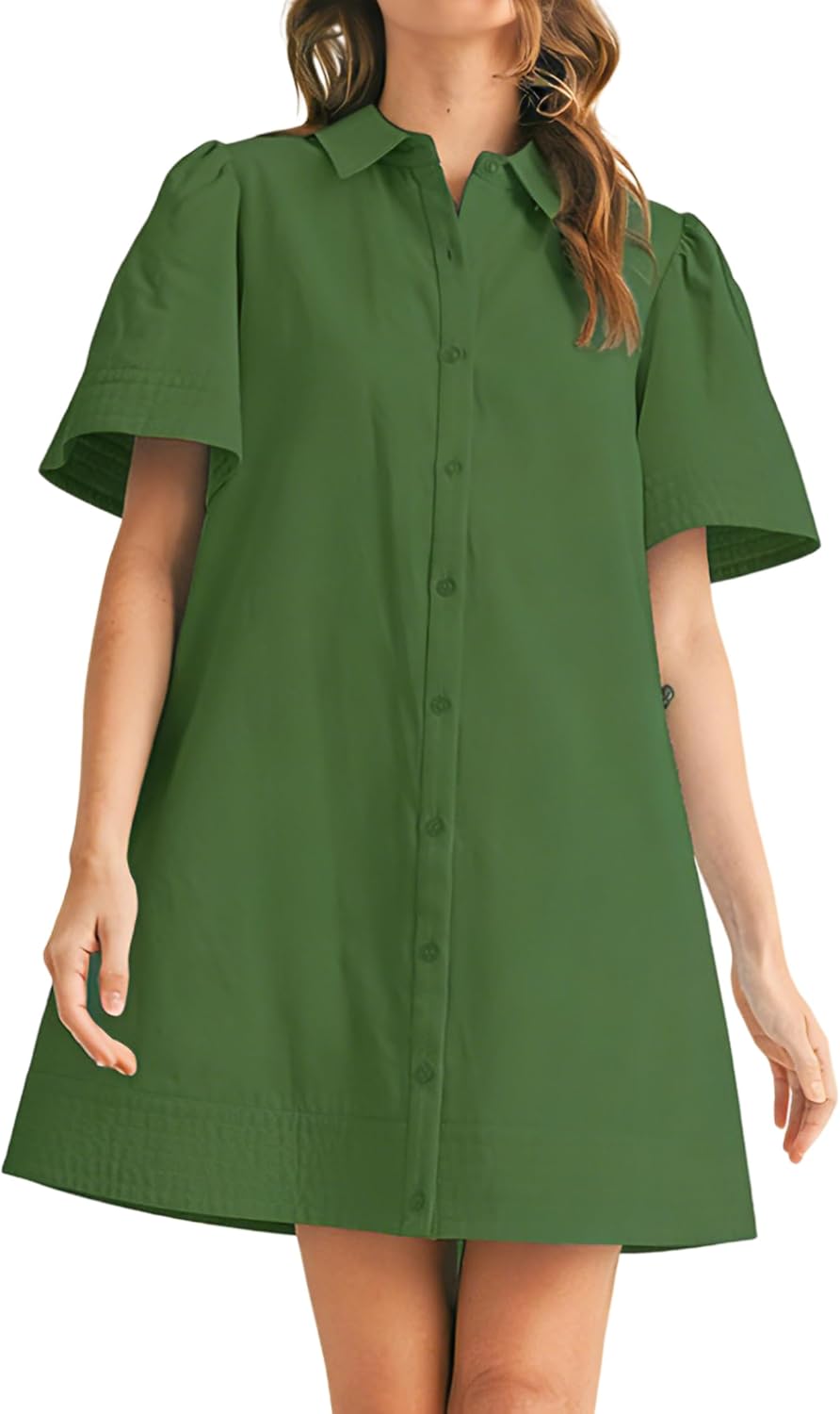 Meyhad Womens Short Sleeve Button Down Mini Shirt Dress Lapel Collar Short Dresses with Pocket