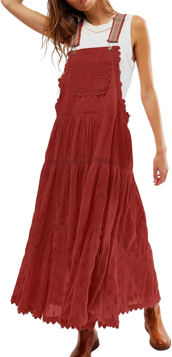 Lace Tiered Maxi Dress in Red