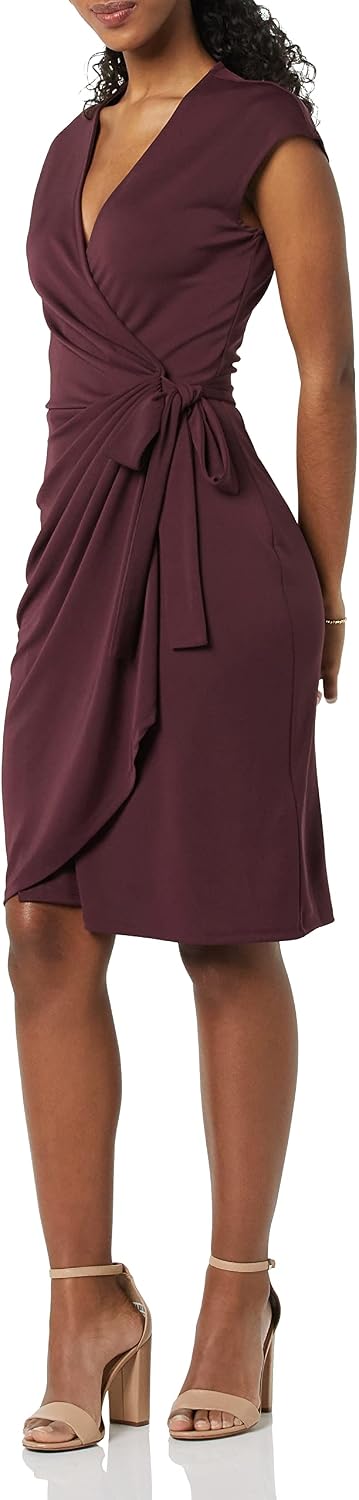Amazon Essentials Women's Classic Cap Sleeve Wrap Dress with V Neck, Pleated Waist (Available in Plus Size)