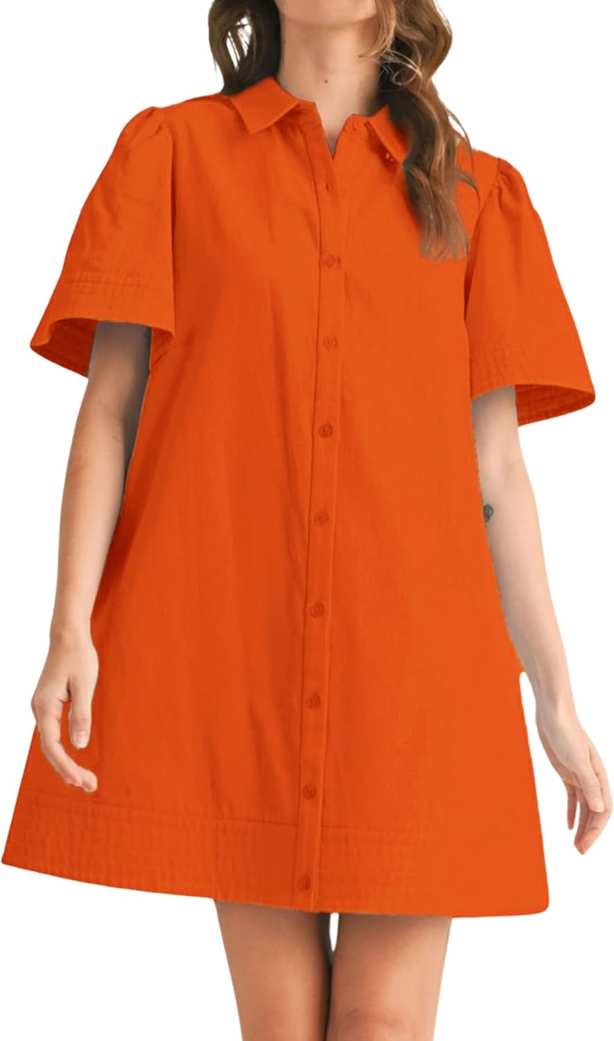 Meyhad Womens Short Sleeve Button Down Mini Shirt Dress Lapel Collar Short Dresses with Pocket