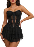 JKEEMI Lace Corset Dress for Women Strapless Tube Top Going Out Mini Dress | Corset Mini Dress, Lace Bodycon Dress, Built-In Shorts, Wire-free, Anti Slip, Detachable Strap, for Night Out Club Party Date