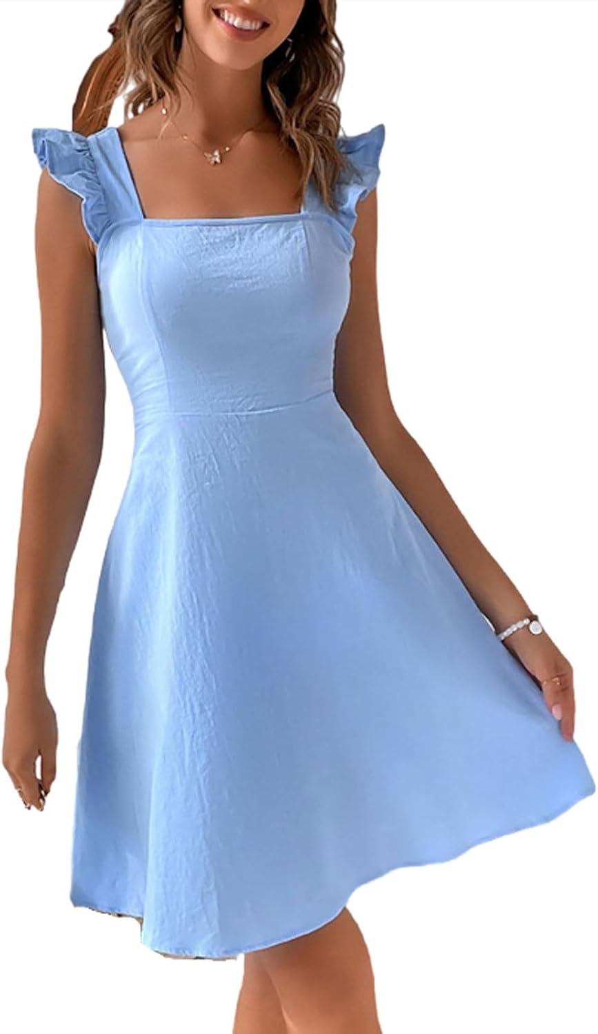 BNGD Women's Backless Bow Tie Spaghetti Strap Mini Dress Sexy Club Party Dresses