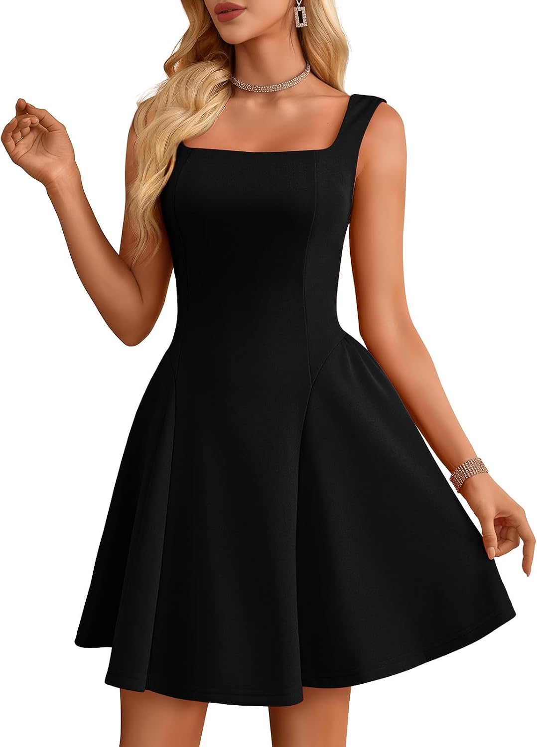 Bbonlinedress Womens Short Formal Wedding Guest Cocktail Homecoming Dress | Square Neck Sleeveless Semi Formal A-line Mini Dress for Teens, Wedding, Graduation, Birthday, Prom, Summer Party