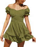 LYANER Women's Off Shoulder Casual Dress | Summer Tie Back Wrap Layer Ruffle A Line Short Sleeve Party Elegant Mini Dresses