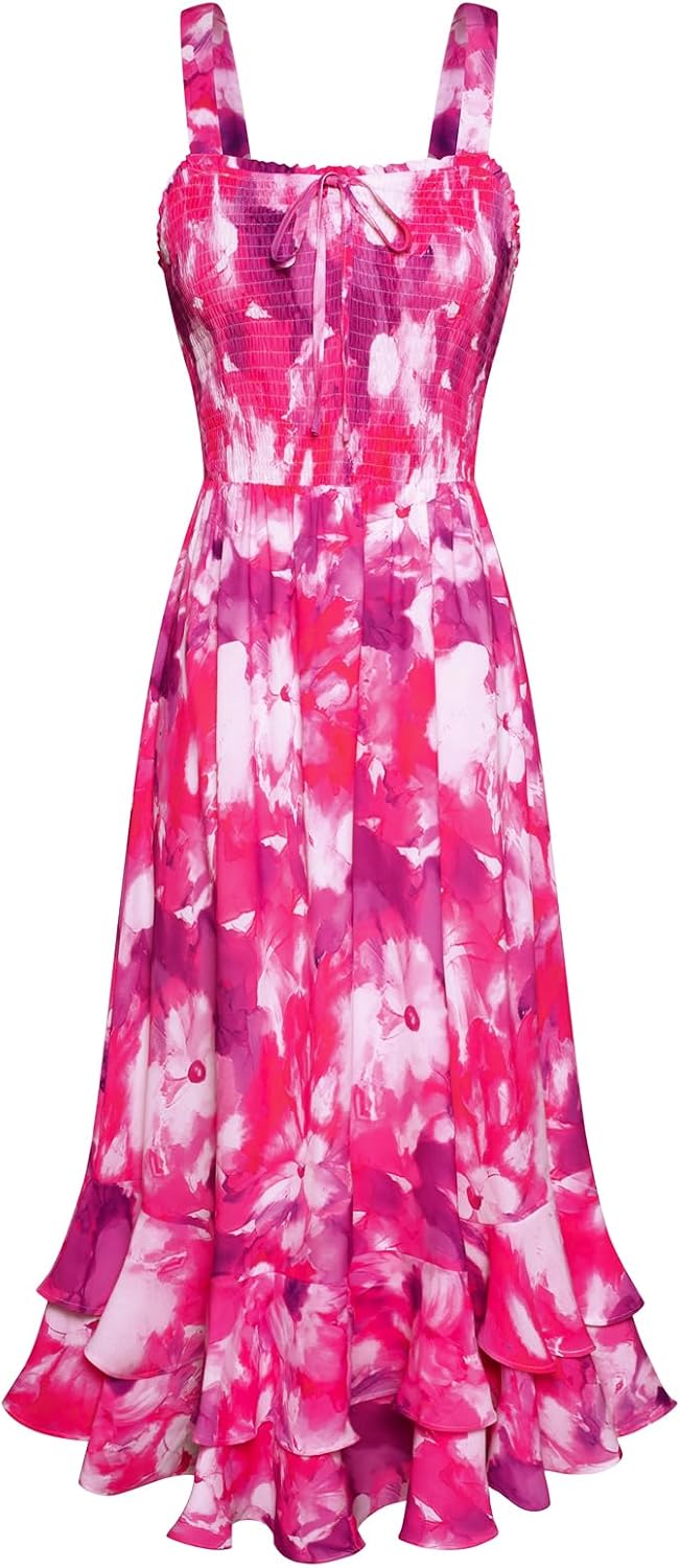 GRACE KARIN Women's 2026 Summer Floral Boho Dresses | Square Neck Strapped Swing A Line Sundress, Long Maxi Beach Dress Outfits, Sleeveless Hawaiian Trendy Fashion Clothes