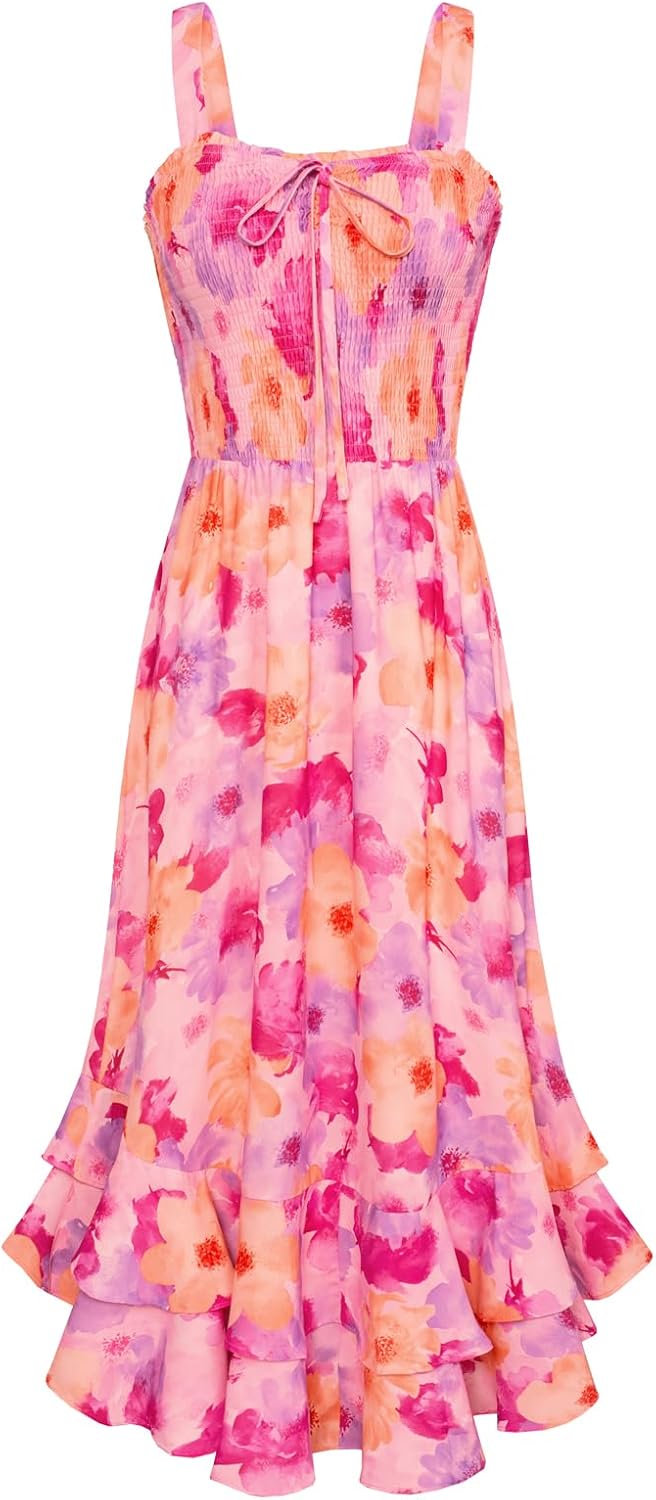 GRACE KARIN Women's 2026 Summer Floral Boho Dresses | Square Neck Strapped Swing A Line Sundress, Long Maxi Beach Dress Outfits, Sleeveless Hawaiian Trendy Fashion Clothes