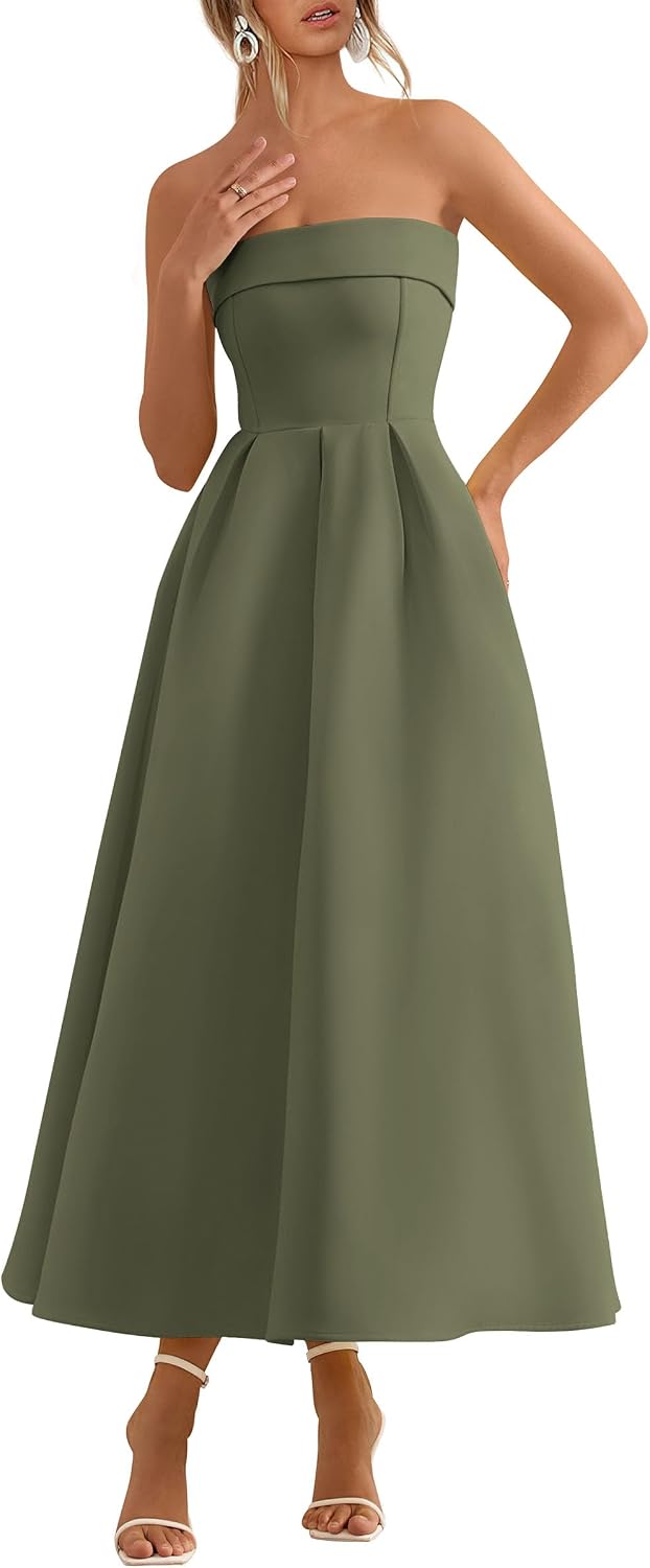 PRETTYGARDEN Cocktail Dresses for Women 2026 Summer Formal Elegant Tube Top Strapless Spring Wedding Guest Party Midi Dress