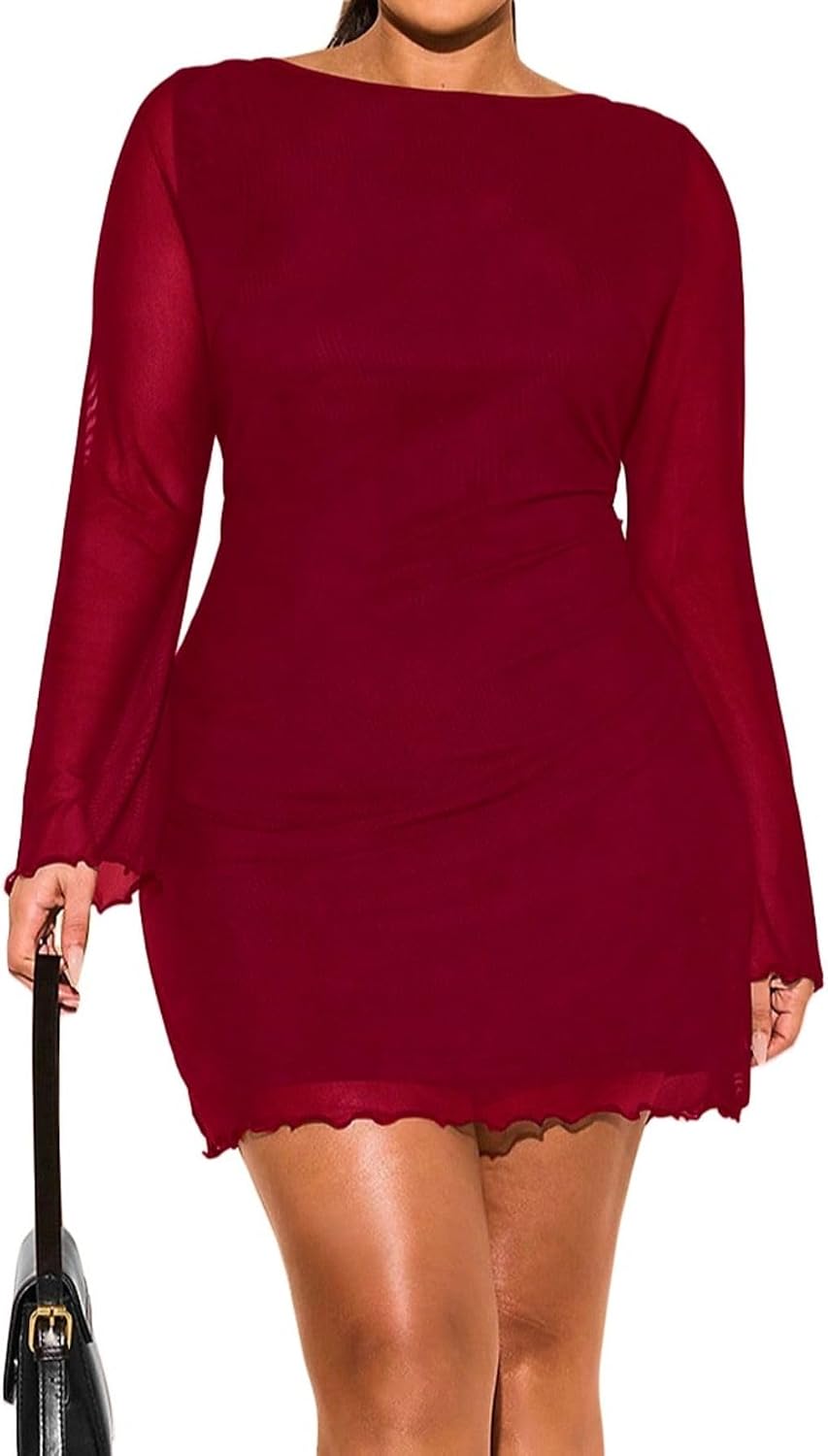 BEAUDRM Women's Plus Size Sexy Mini Dress Fall Wedding Guest Dresses | Date Night Outfit, Club Outfits, Going Out Outfits, Bell Sleeve Cocktail Dress