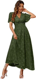Simplee Women's Boho Floral Maxi Dress Flowy Casual V Neck Short Sleeve Wedding Guest Holiday Beach Long Dress