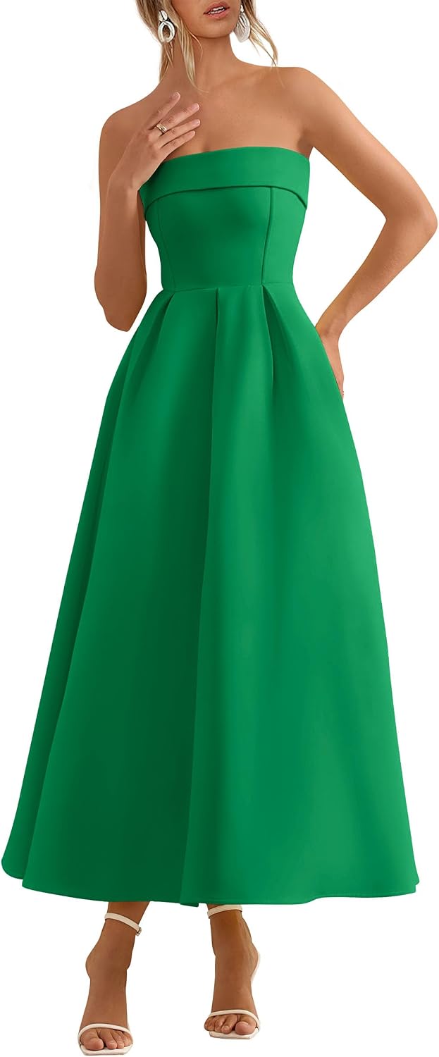 Tube-Top Strapless Midi Cocktail Dress in Green