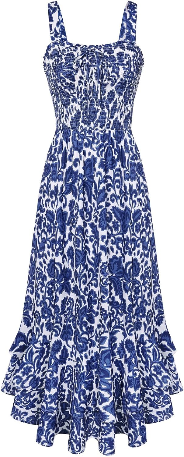 GRACE KARIN Women's 2026 Summer Floral Boho Dresses | Square Neck Strapped Swing A Line Sundress, Long Maxi Beach Dress Outfits, Sleeveless Hawaiian Trendy Fashion Clothes