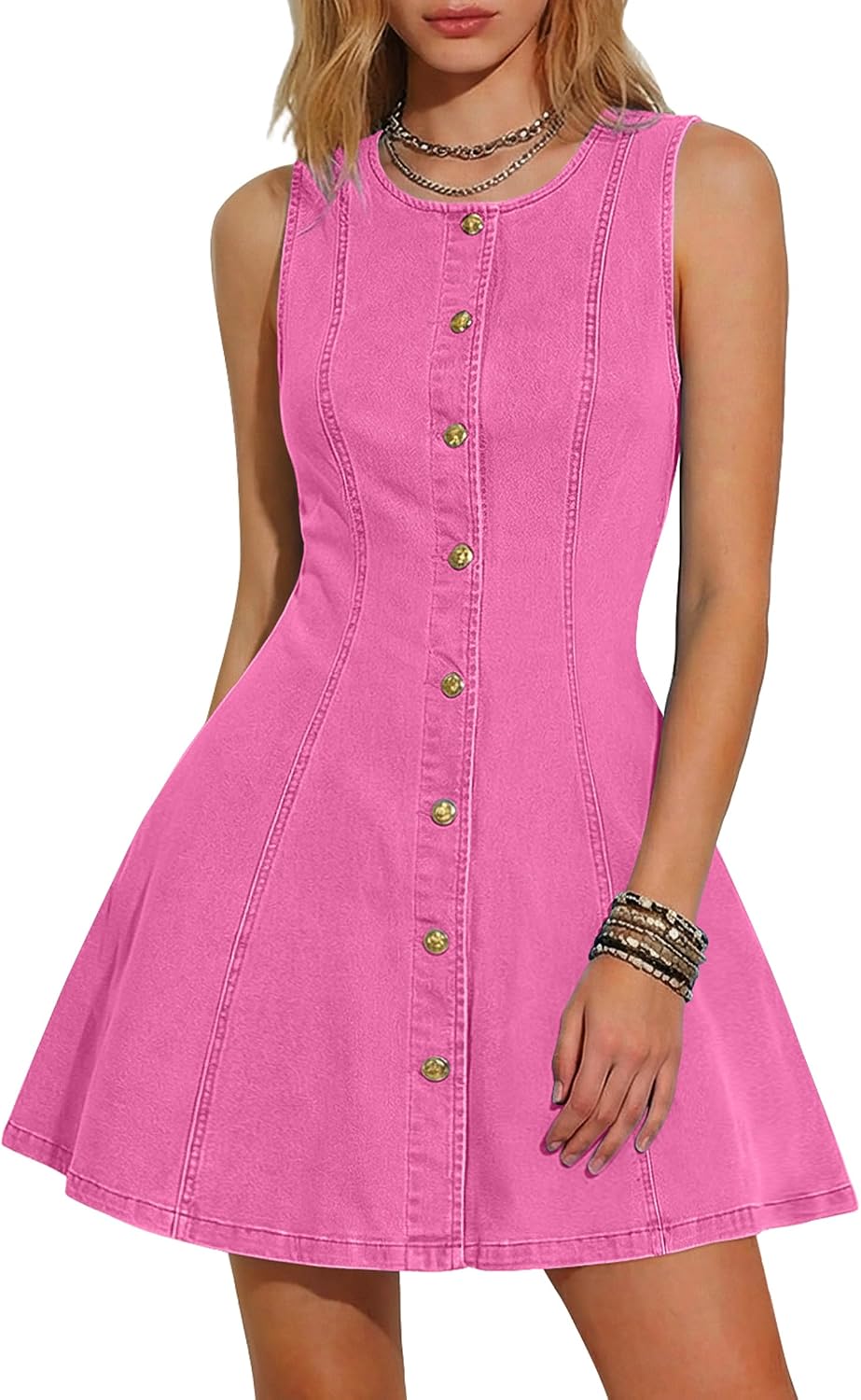Nitzana Women Denim Dress Sleeveless Mini Jean Dresses Western Outfits 2026 | Button Down Shirt Denim Dress Mini Tank Dresses Casual Babydoll Jean Dresses with Pocket Cowgirl Western Outfits