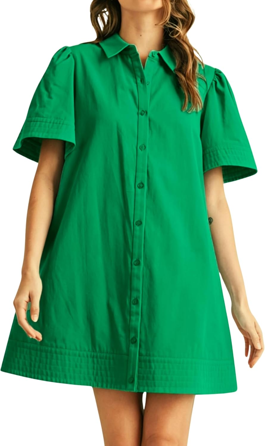 Meyhad Womens Short Sleeve Button Down Mini Shirt Dress Lapel Collar Short Dresses with Pocket