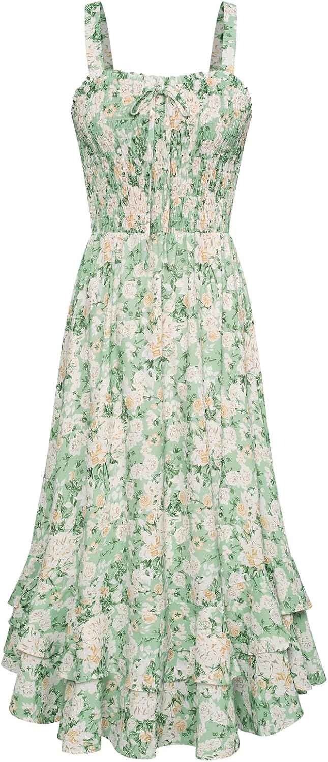 GRACE KARIN Women's 2026 Summer Floral Boho Dresses | Square Neck Strapped Swing A Line Sundress, Long Maxi Beach Dress Outfits, Sleeveless Hawaiian Trendy Fashion Clothes