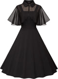 Milreason 1950s Dresses for Women Vintage Goth Swing Cocktail Dress with Pockets and Chiffon Shawl