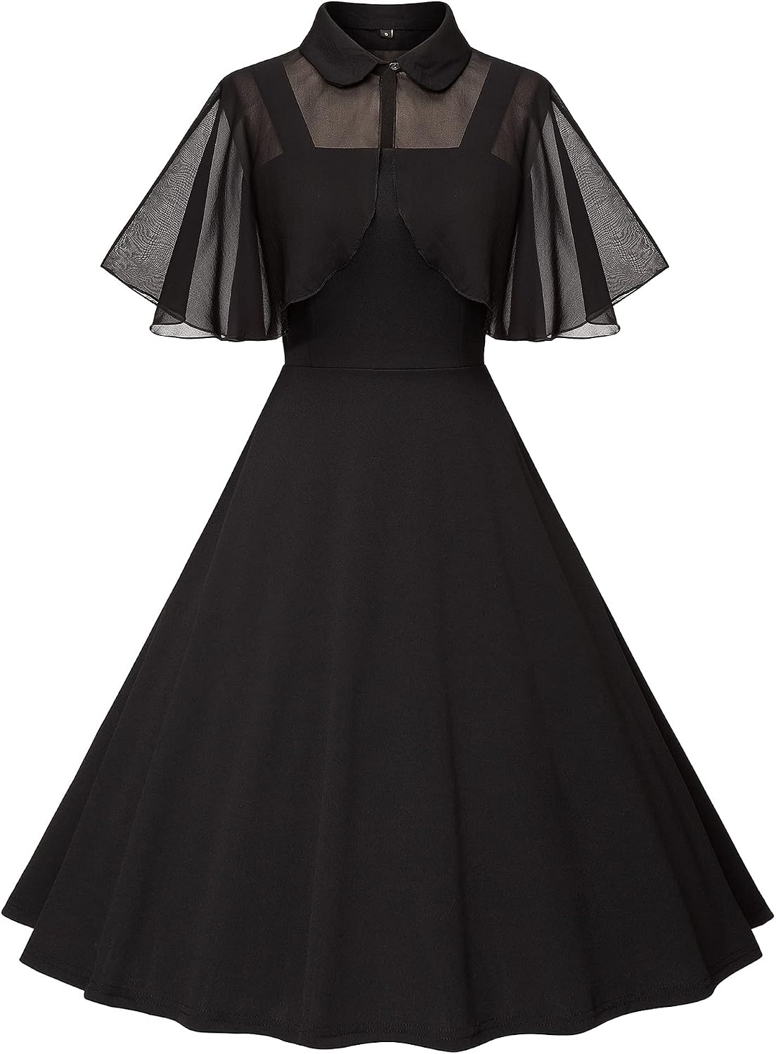 Milreason 1950s Dresses for Women Vintage Goth Swing Cocktail Dress with Pockets and Chiffon Shawl