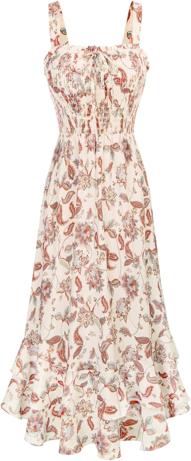GRACE KARIN Women's 2026 Summer Floral Boho Dresses | Square Neck Strapped Swing A Line Sundress, Long Maxi Beach Dress Outfits, Sleeveless Hawaiian Trendy Fashion Clothes