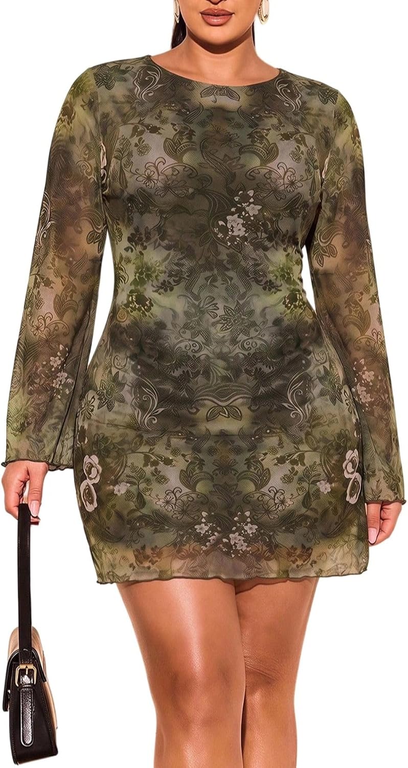 BEAUDRM Women's Plus Size Sexy Mini Dress Fall Wedding Guest Dresses | Date Night Outfit, Club Outfits, Going Out Outfits, Bell Sleeve Cocktail Dress