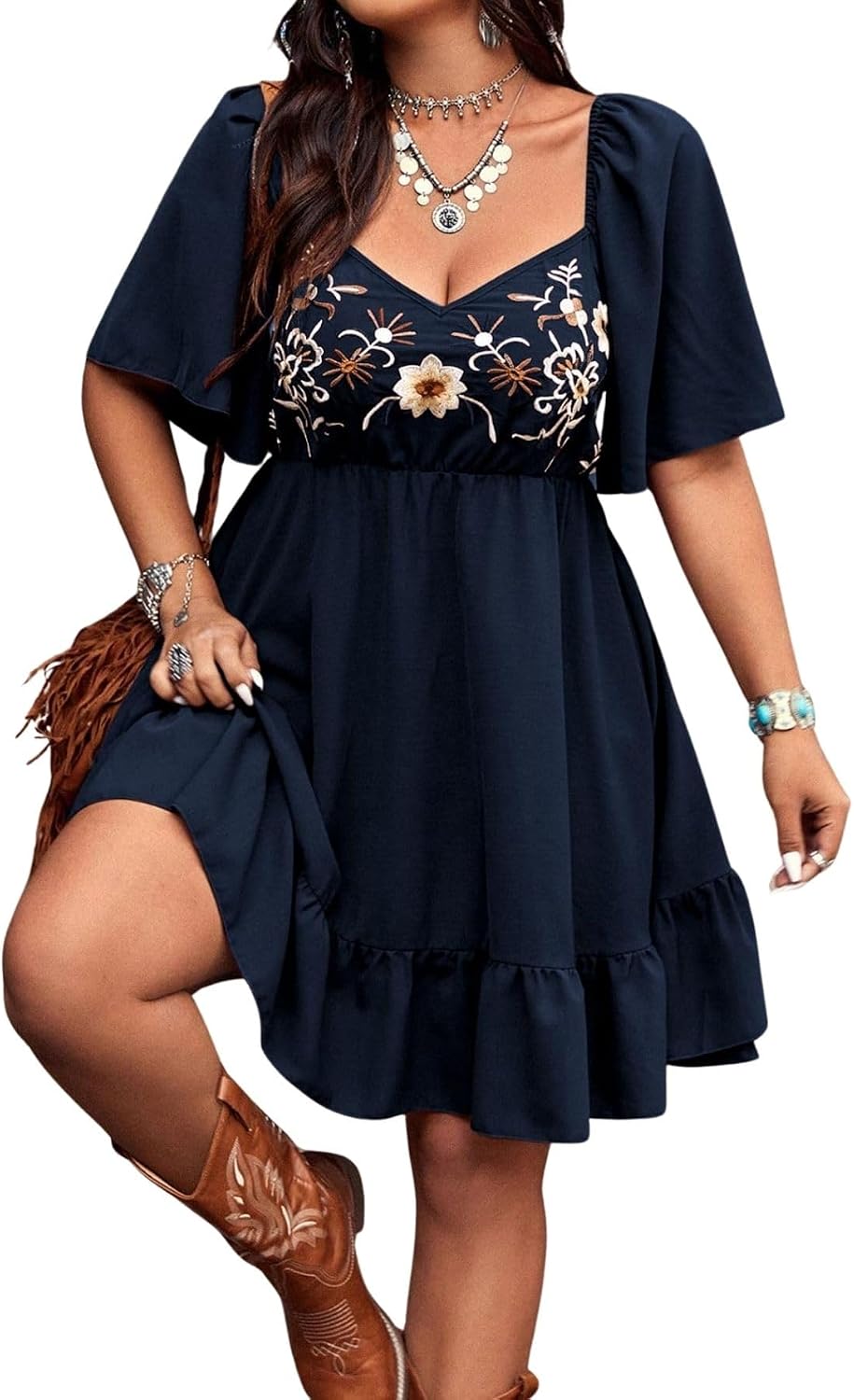 Verdusa Women's Western Boho Floral Dress Cowgirl Country Concert Outfits | Flowy Summer Dresses Vacation Outfits