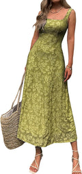Mieazom Women\u2019s Floral Maxi Dress Square Neck Sleeveless A Line Summer Dress Elegant Fitted Bodice Flowy Long Sundress