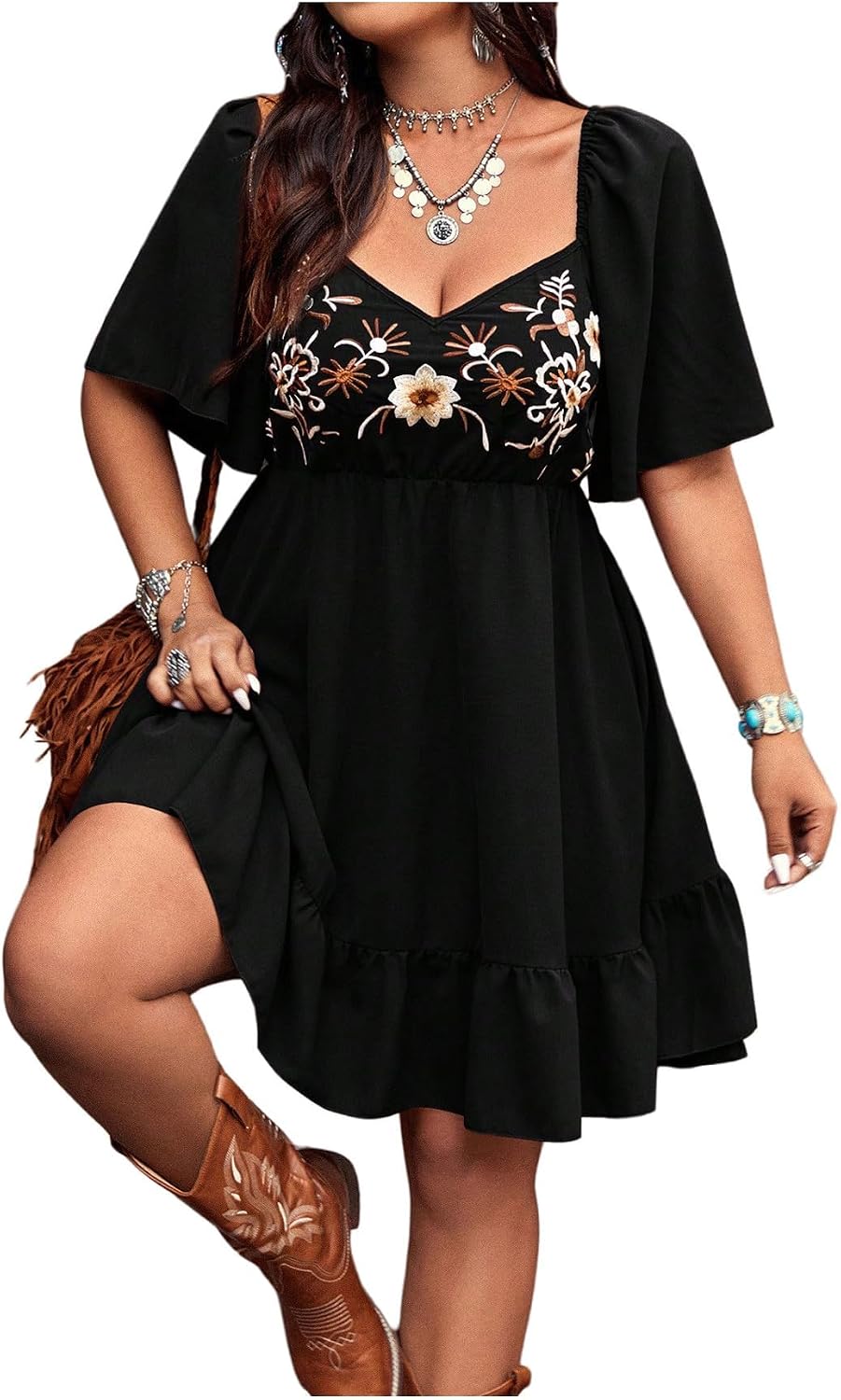 Verdusa Women's Western Boho Floral Dress Cowgirl Country Concert Outfits | Flowy Summer Dresses Vacation Outfits