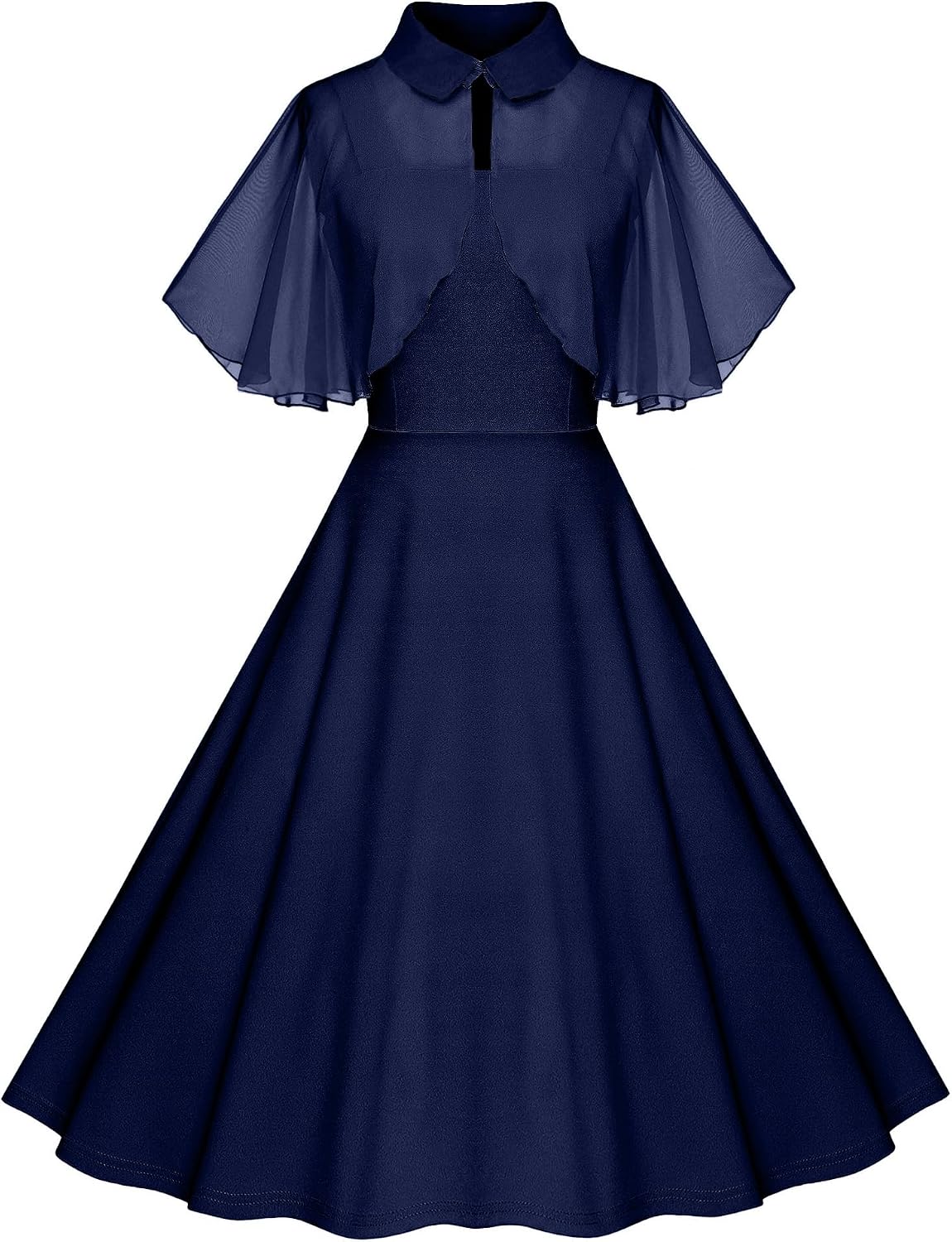 Milreason 1950s Dresses for Women Vintage Goth Swing Cocktail Dress with Pockets and Chiffon Shawl