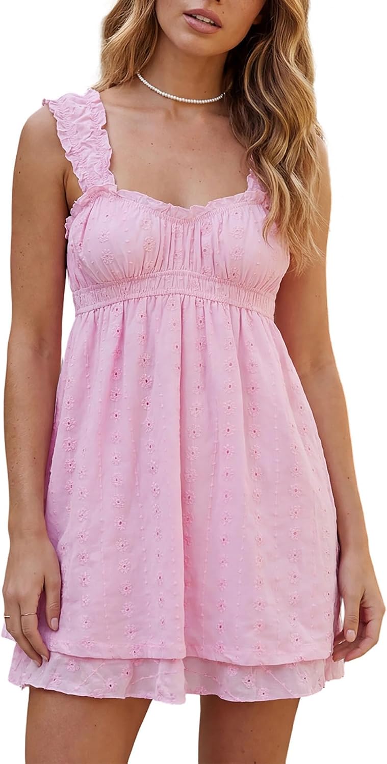 Spaghetti-Strap Babydoll Mini Dress in Pink