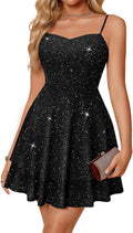Meetjen Women's Sparkly Homecoming Dresses Teens Short Formal Party | Spaghetti Straps, Doubled Layered, Sweetheart, Sequin Prom Dress 2026, Wedding Guest, Cocktail