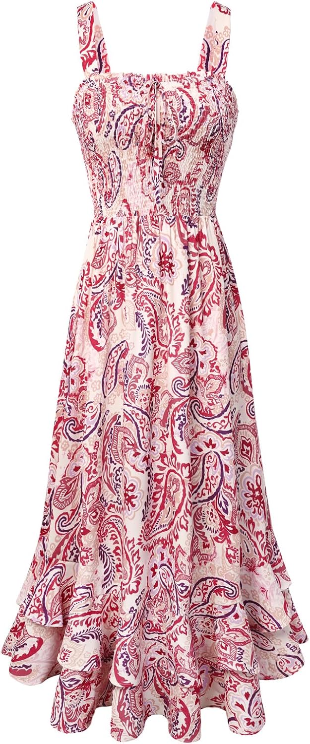 GRACE KARIN Women's 2026 Summer Floral Boho Dresses | Square Neck Strapped Swing A Line Sundress, Long Maxi Beach Dress Outfits, Sleeveless Hawaiian Trendy Fashion Clothes