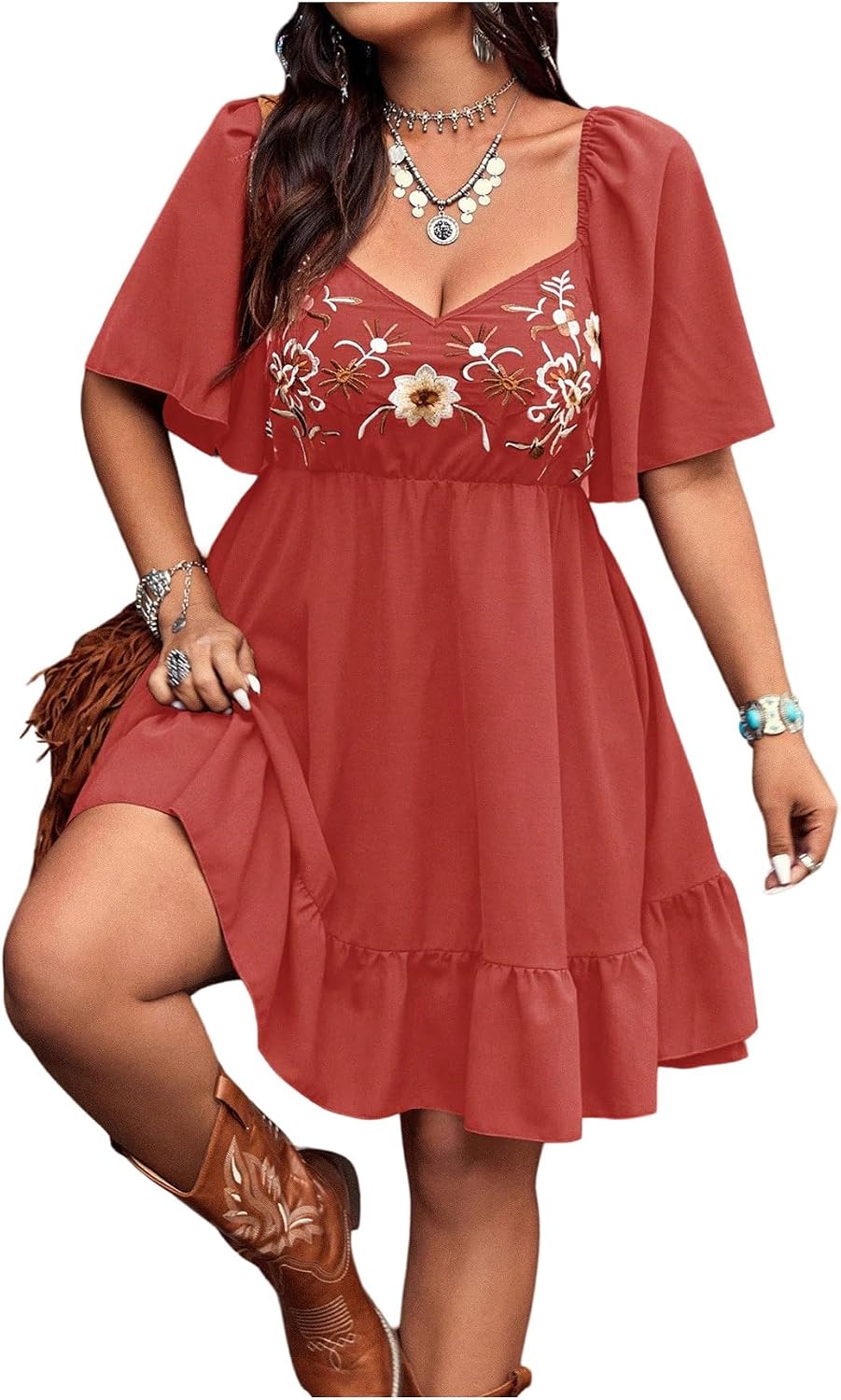 Verdusa Women's Western Boho Floral Dress Cowgirl Country Concert Outfits | Flowy Summer Dresses Vacation Outfits