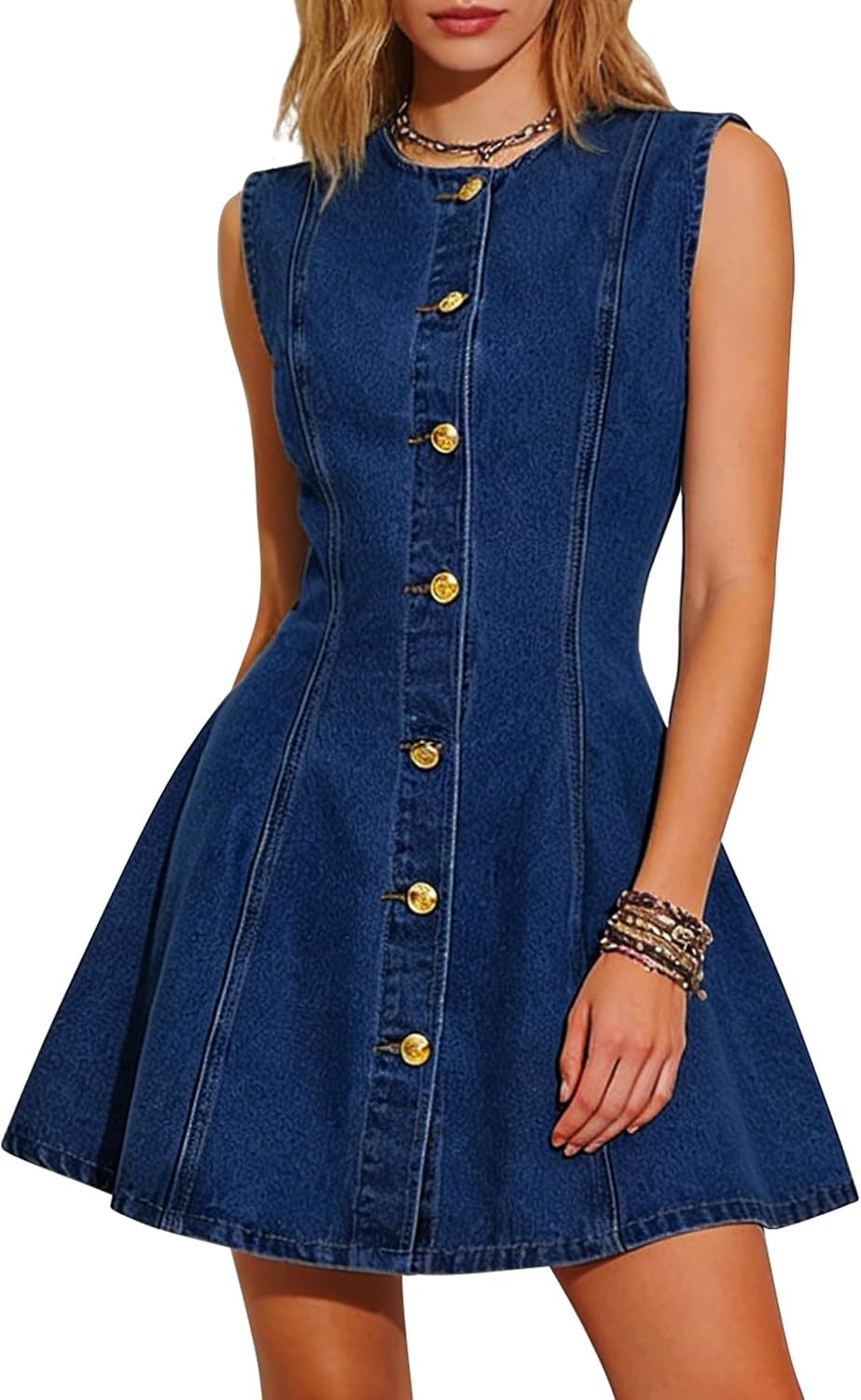 Nitzana Women Denim Dress Sleeveless Mini Jean Dresses Western Outfits 2026 | Button Down Shirt Denim Dress Mini Tank Dresses Casual Babydoll Jean Dresses with Pocket Cowgirl Western Outfits